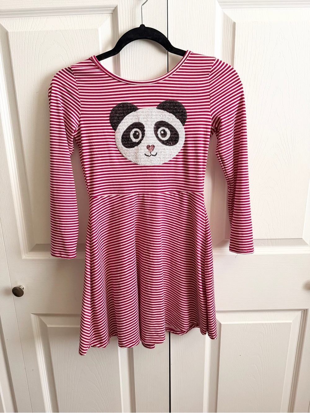 5 for $25! btween Pink and White Striped Panda Skater Dress
